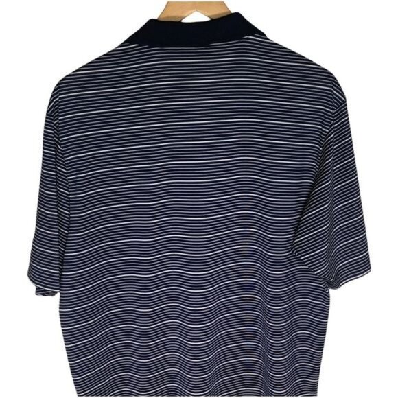 Adidas Climalite Golf Polo Shirt Navy Blue Stripe Size M Moisture Wicking - Picture 7 of 11